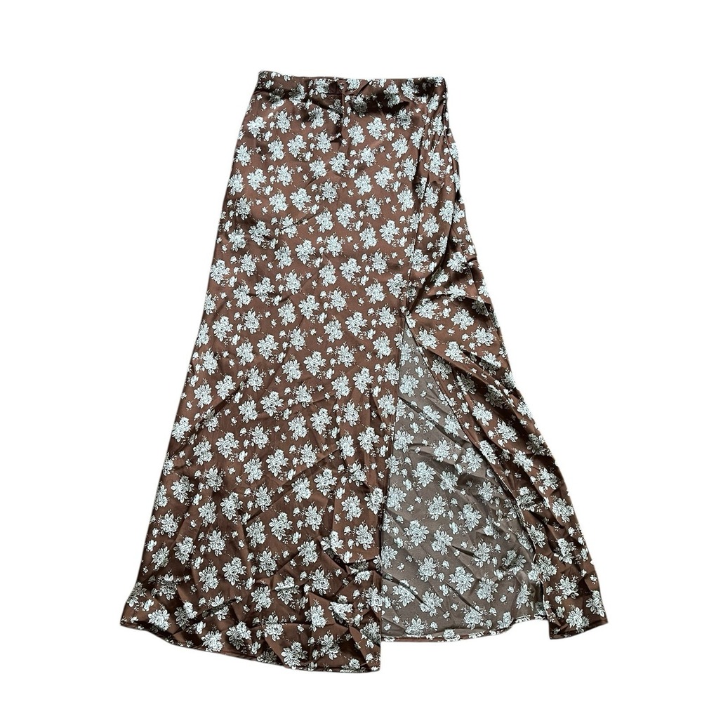 Altar'd State Floral Satin Maxi Skirt Brown Fairy Cottagecore, Large *Flaw*